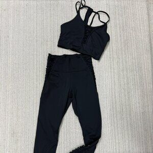 Nike Yoga Leggings Ankle Pants Womens Small Criss Cross Lace Trim 2pc Bra Top